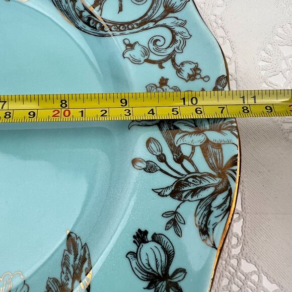 222 Fifth Adelaide Turquoise Gold Serving Charger Platter Scalloped Edge 10.75" - Picture 5 of 7